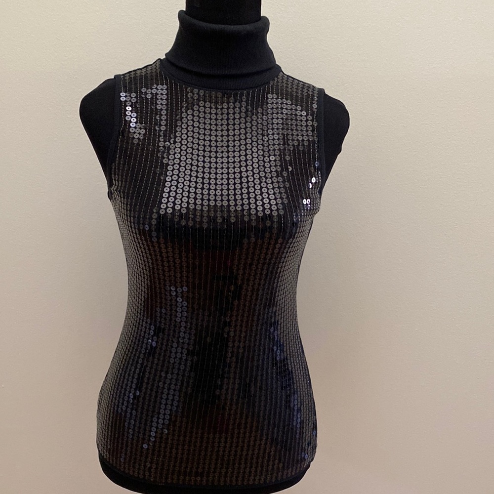 Sleeveless Sequence Front Turtleneck